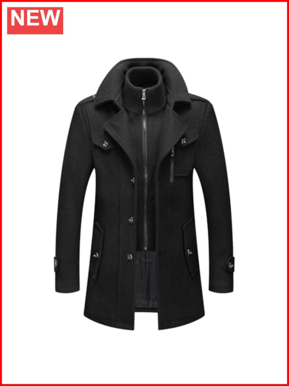 INVACHI Men's Wool Blend Winter Trench Coat Single Breasted Pea Coat